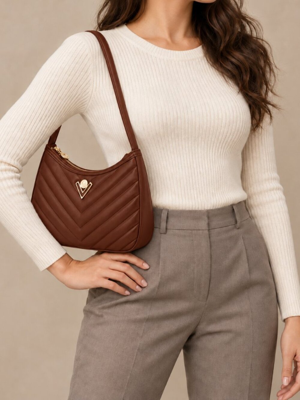 Valentino Orlandi Rowe Auburn Chevron Quilted Shoulder Bag EUC